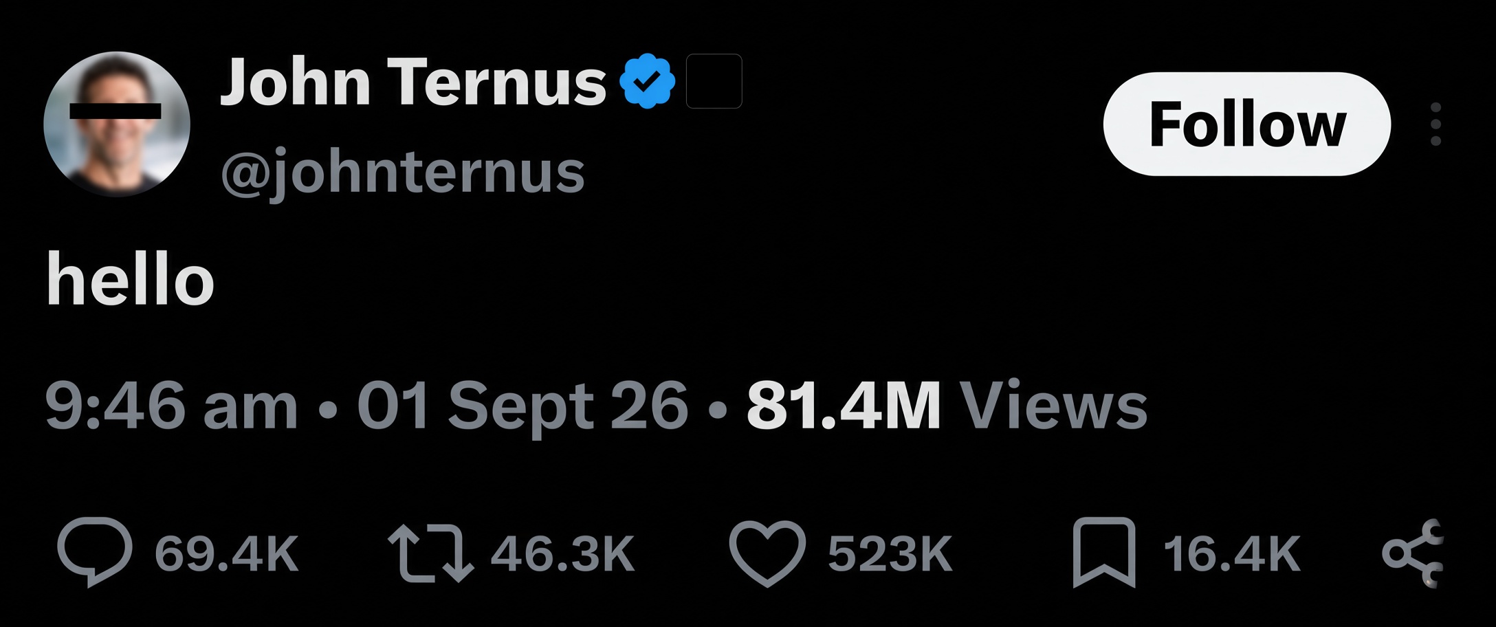 Screenshot of the public hello post showing 81.4 million views